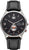 Reloj de bolsillo UMR Ruhla con esfera negra, indicador de fecha y correa de cuero negra