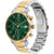 Herren-Chronograph mit grünem Zifferblatt, goldfarbener Lünette, silbernes Edelstahlarmband