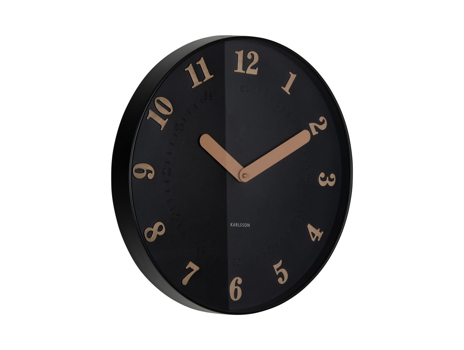 Karlsson Amena KA6083BK Wanduhr Schwarz • Geräuschloses Sweep-Uhrwerk • Holzoptik-Ziffern