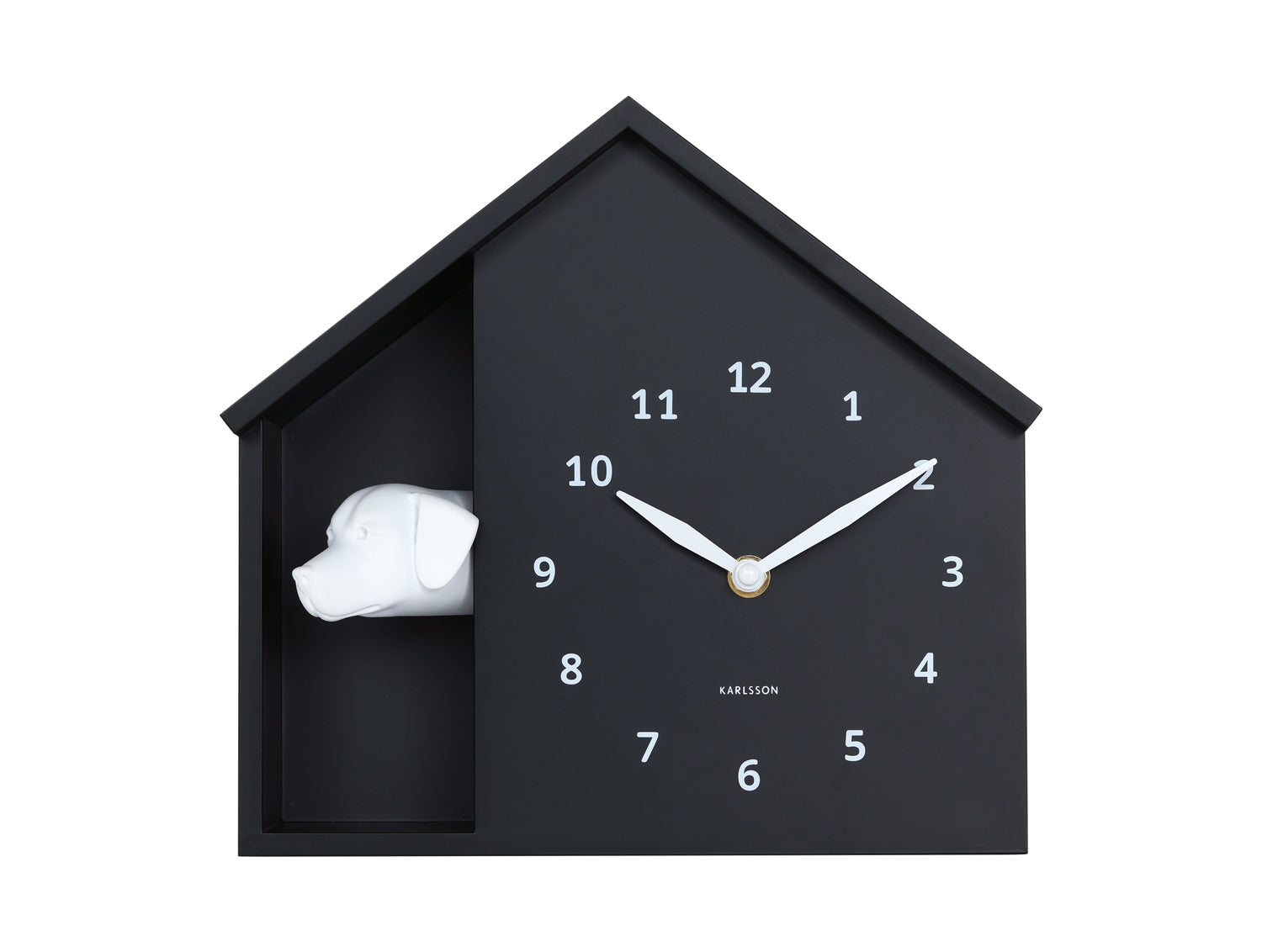 Karlsson Peeking Doggy KA6097BK Wanduhr Schwarz • Stündliches Hundegebell • Geräuschlosem Sweep-Uhrwerk