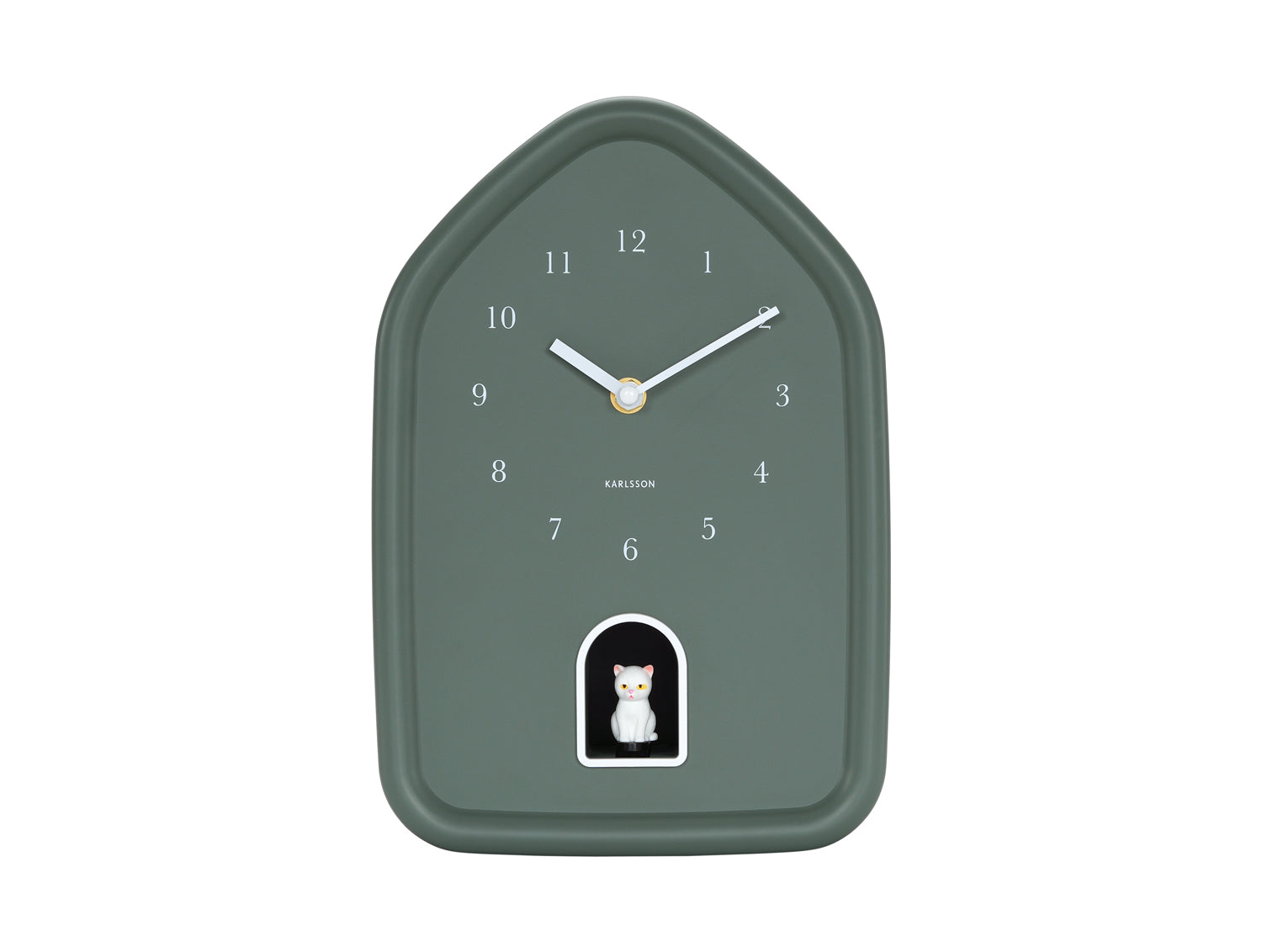 Karlsson Modern Kitty KA6100GR Wanduhr Dschungelgrün • Stündliches Miau-Kätzchen • Geräuschloses Sweep-Uhrwerk