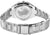 Vista trasera de reloj Bering para mujer, pulsera de acero inoxidable plateado, caja con grabado