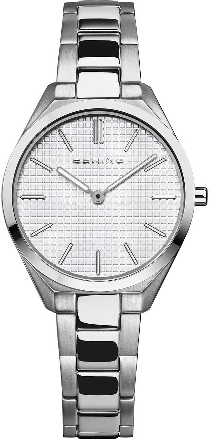 Reloj Bering para mujer con correa de acero inoxidable plateada y esfera blanca
