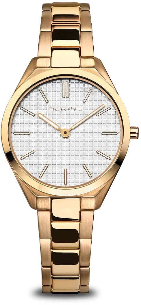 Reloj de mujer en tono dorado con esfera blanca y brazalete de eslabones en tono dorado