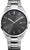 Reloj plateado para hombre con esfera negra, índices de bastón y visualización de fecha