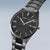 Reloj Bering Ultra-Slim para hombre, esfera negra en relieve, correa de metal.