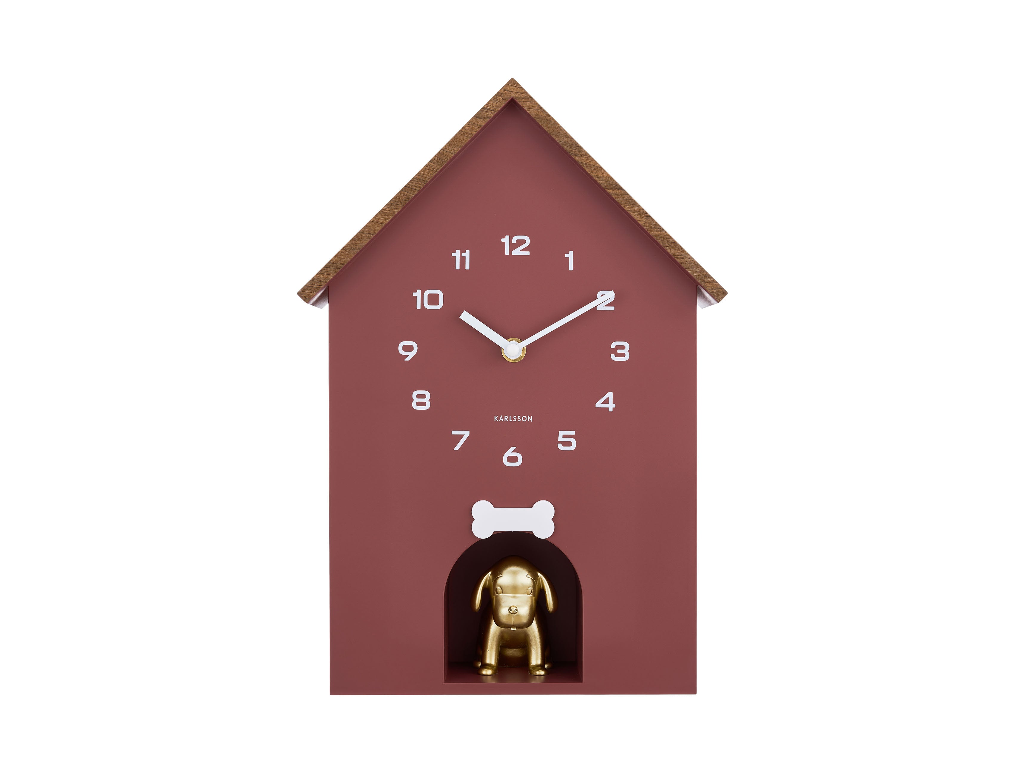 Karlsson Dog House KA6108RD Wanduhr Burgunderrot • Sweep-Uhrwerk • Kuckuckshund stündlich