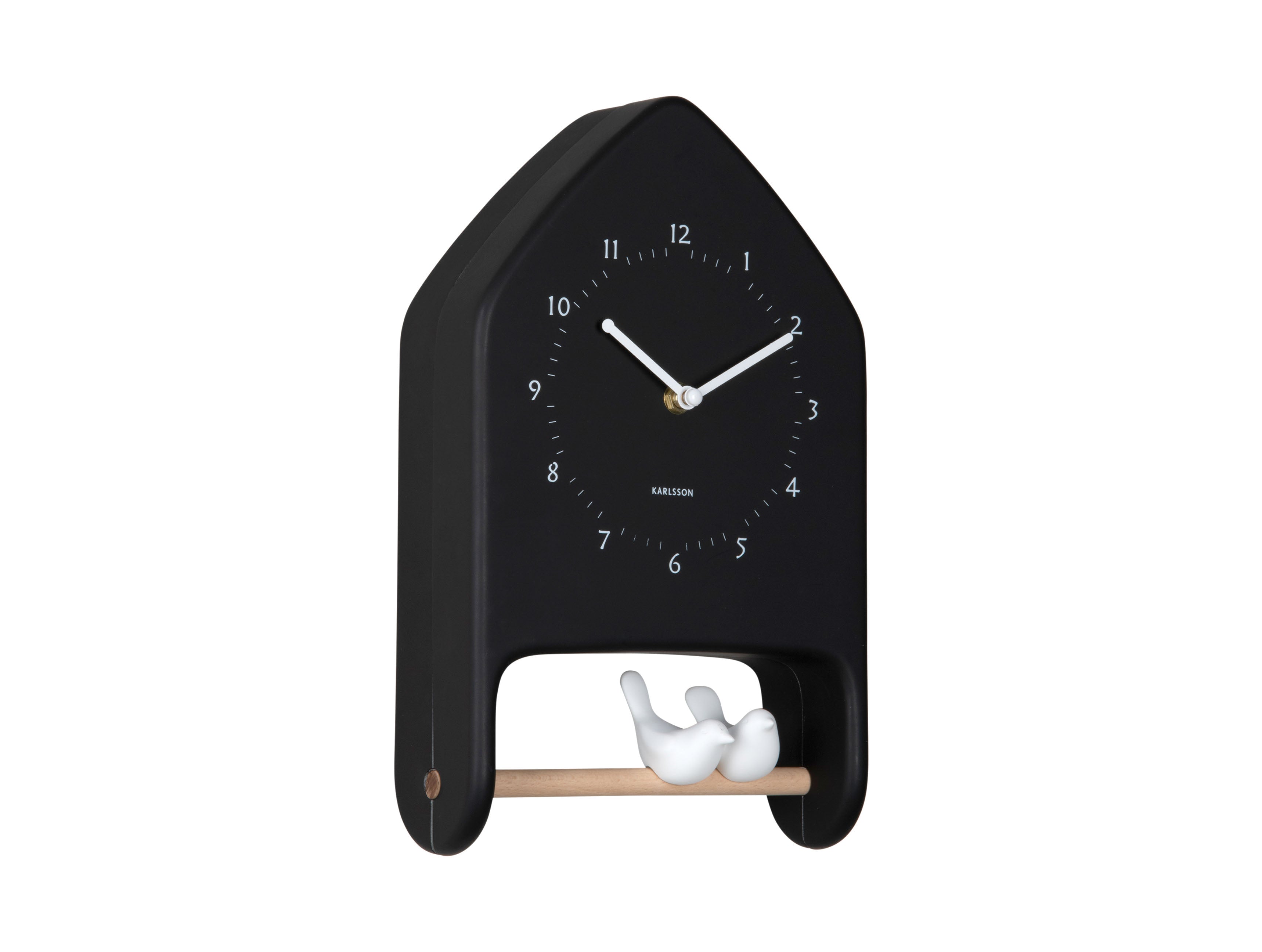 Karlsson Love Birds KA6130BK Wanduhr Schwarz • Vogelgezwitscher • Geräuschloses Sweep-Uhrwerk