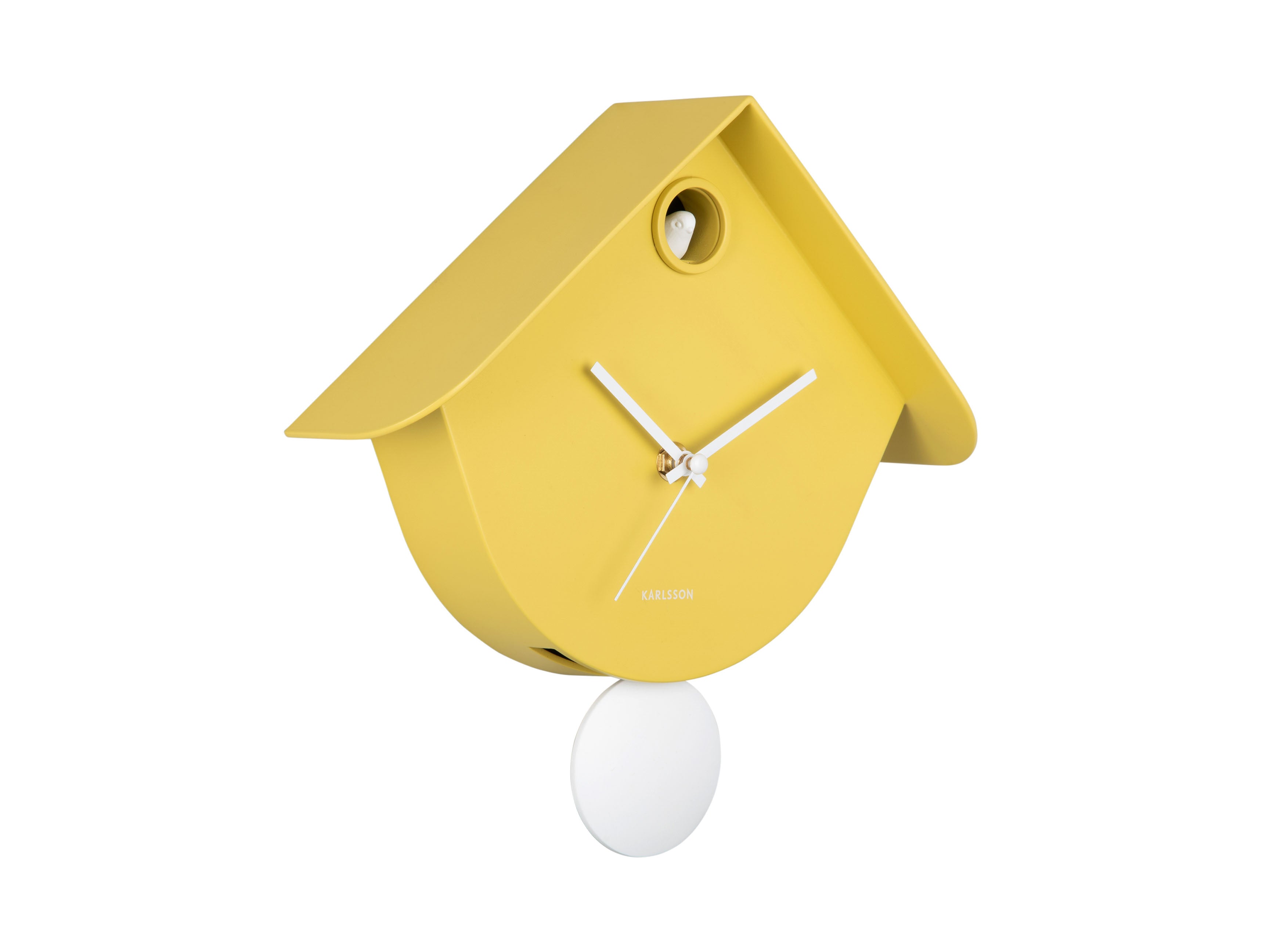 Karlsson Cool Retro Cuckoo KA6131YE Wanduhr Citronengelb • Kuckucksruf zur vollen Stunde • Geräuschloses Sweep-Uhrwerk