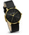 Reloj unisex con correa de cuero negra (cosida), esfera negra y caja dorada