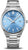 Reloj de pulsera para hombre con esfera azul, correa de acero plateada y manecillas