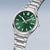 Reloj Bering para hombre con esfera verde y correa de acero inoxidable, vista lateral