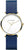 Reloj de mujer de titanio con correa de cuero azul, caja dorada y esfera blanca