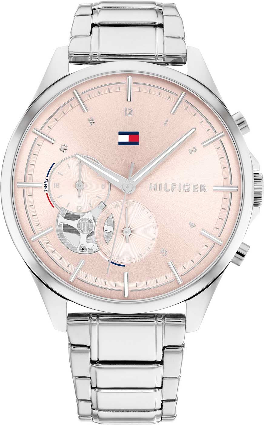 Reloj Tommy Hilfiger para mujer con correa de acero inoxidable plateada, esfera redonda y fase lunar