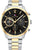 Reloj de pulsera para hombre: esfera negra, bisel dorado, correa de metal plateado