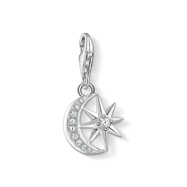 Colgante Charm de plata de ley 925 con estrella y luna creciente