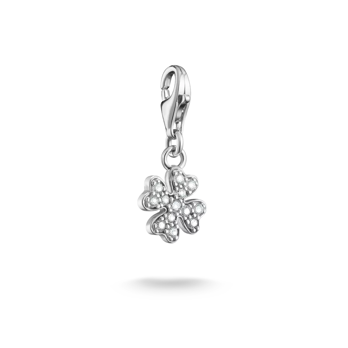 Charm trébol de plata de ley 925 con piedras brillantes en colgante de ojal