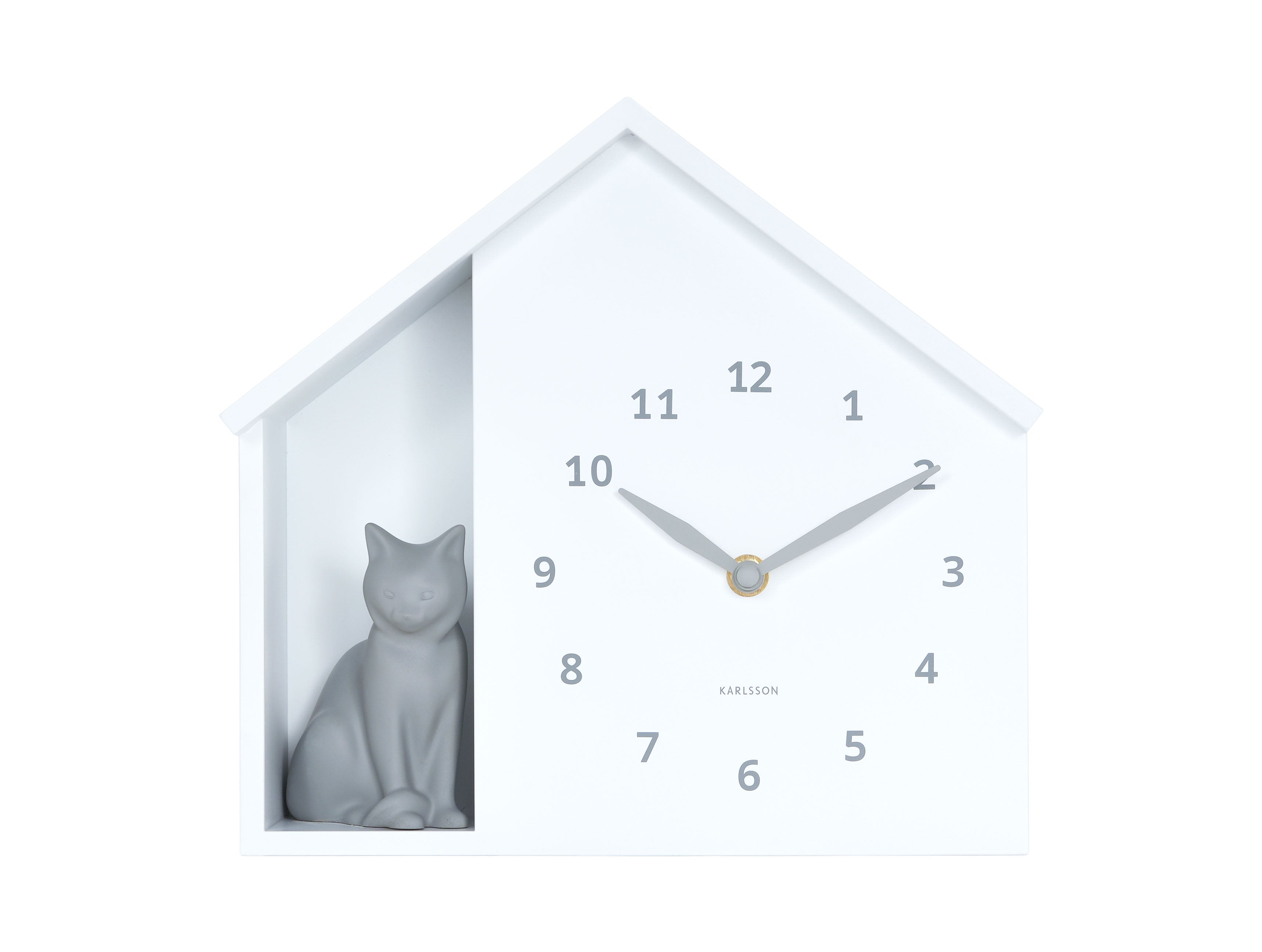 Karlsson Sitting Cat KA6099WH Wanduhr Weiß • Stündliches Miau-Signal • Geräuschloses Sweep-Uhrwerk