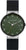 Reloj de hombre con correa de cuero negra, esfera verde y caja plateada