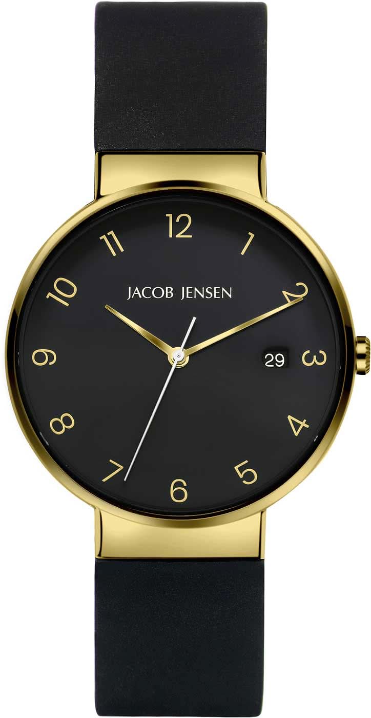 Reloj unisex con esfera negra, caja dorada y correa de silicona negra