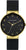 Reloj unisex con esfera negra, caja dorada y correa de silicona negra