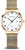"Reloj de mujer con esfera blanca, caja de titanio dorada y pulsera de malla"