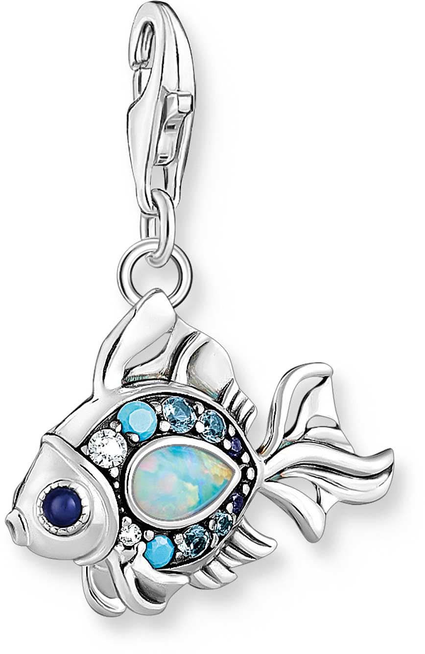 Colgante de pez de plata de ley 925 con piedras azules y detalles de ópalo