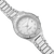 "Reloj de mujer con brazalete de metal plateado y esfera con índices y puntos luminosos"
