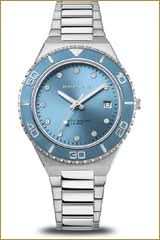 Reloj de mujer con brazalete de acero inoxidable plateado y esfera azul, tres agujas