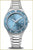 Reloj de mujer con brazalete de acero inoxidable plateado y esfera azul, tres agujas