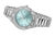Reloj de mujer con esfera azul claro y pulsera de acero inoxidable plateado, vista lateral