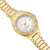 Reloj de mujer en tono dorado con esfera blanca y correa milanesa