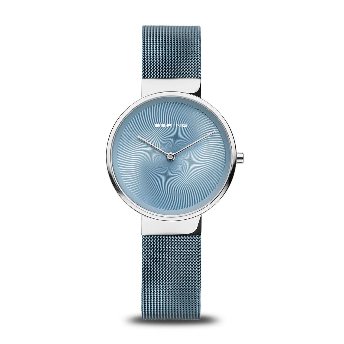 "Reloj de mujer con caja redonda, esfera azul y brazalete Milanesa"