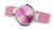 "Reloj de mujer con correa milanesa rosa y esfera redonda rosa, caja delgada"