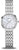 "Reloj de mujer con pulsera de metal plateado y esfera redonda de nácar blanco"