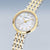 Reloj de mujer con esfera nacarada, bisel dorado y brazalete bicolor