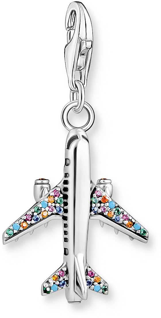 Colgante de avión de plata de ley 925 con piedras de colores en 3D