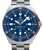 Reloj de hombre con esfera azul, correa de acero inoxidable plateado e índices luminosos