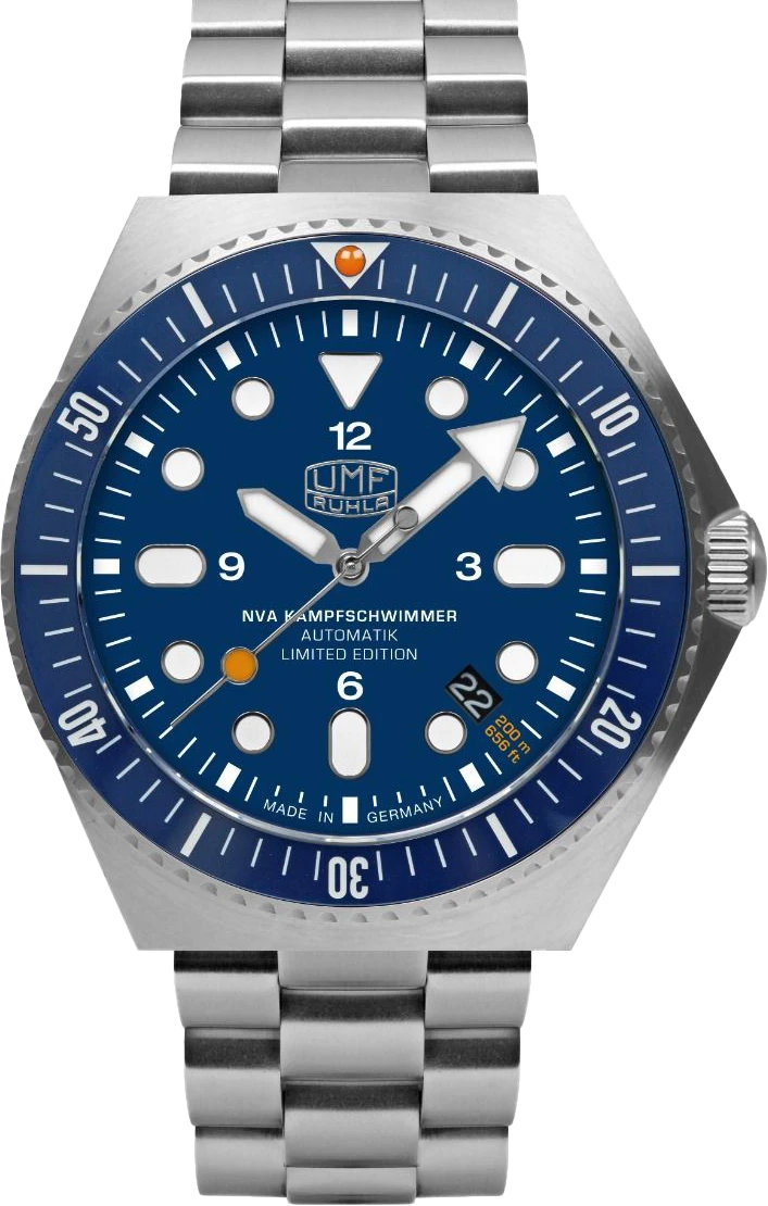 Reloj de hombre con esfera azul y correa redonda de acero inoxidable plateado
