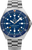 Reloj de hombre con esfera azul y correa redonda de acero inoxidable plateado