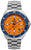 Pulsera para hombre: esfera naranja, bisel azul, correa de acero inoxidable plateado