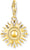 Colgante dorado con sol 3D y centro amarillo, rodeado de pedrería