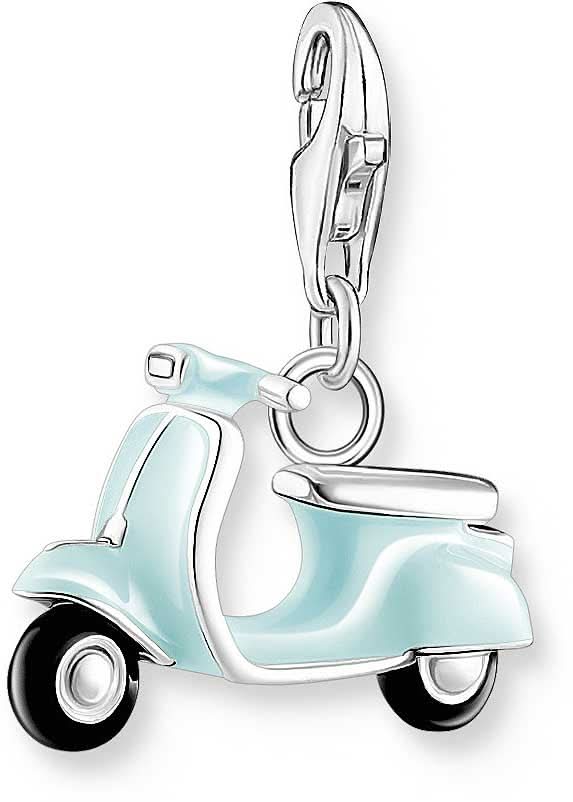 Colgante 3D de patinete, scooter vintage azul claro en plata de ley 925