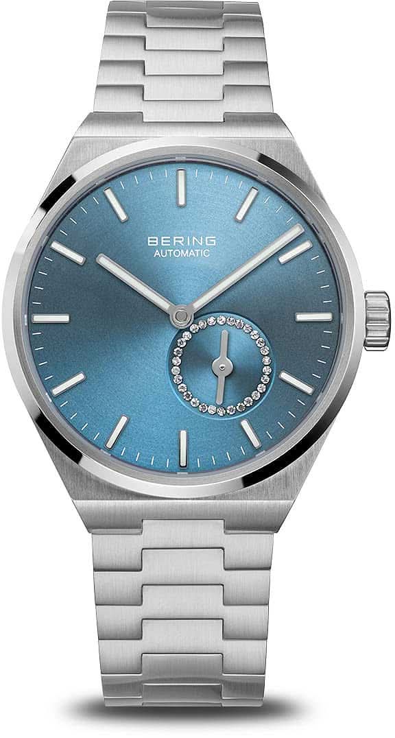 Reloj de mujer con esfera azul y brazalete de acero inoxidable, automático, cristal de zafiro