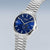 Pulsera para hombre, esfera azul con aspecto de cronógrafo, brazalete de acero inoxidable plateado