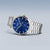 Pulsera de hombre con esfera azul, brazalete de acero inoxidable plateado y corona estrecha