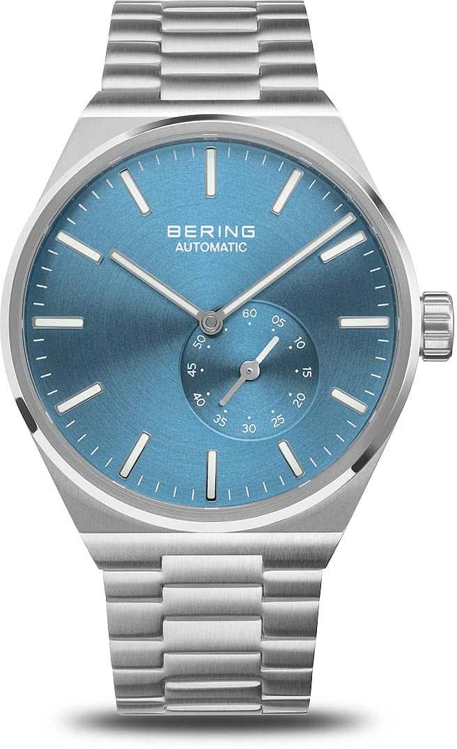 Pulsera de hombre con esfera azul y correa de acero inoxidable, automática, corona redonda