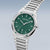 Reloj de hombre con esfera verde, brazalete de acero inoxidable plateado y corona lateral