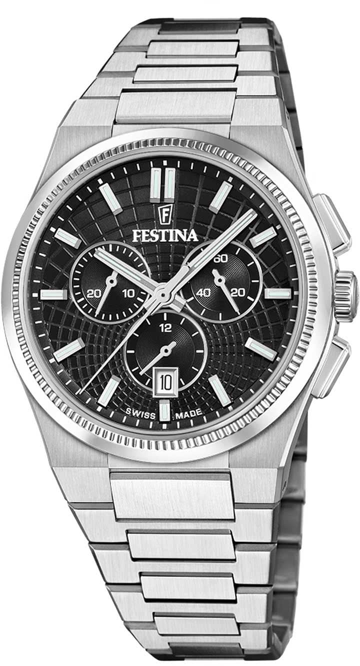 Reloj Festina para hombre con esfera negra y correa de acero inoxidable
