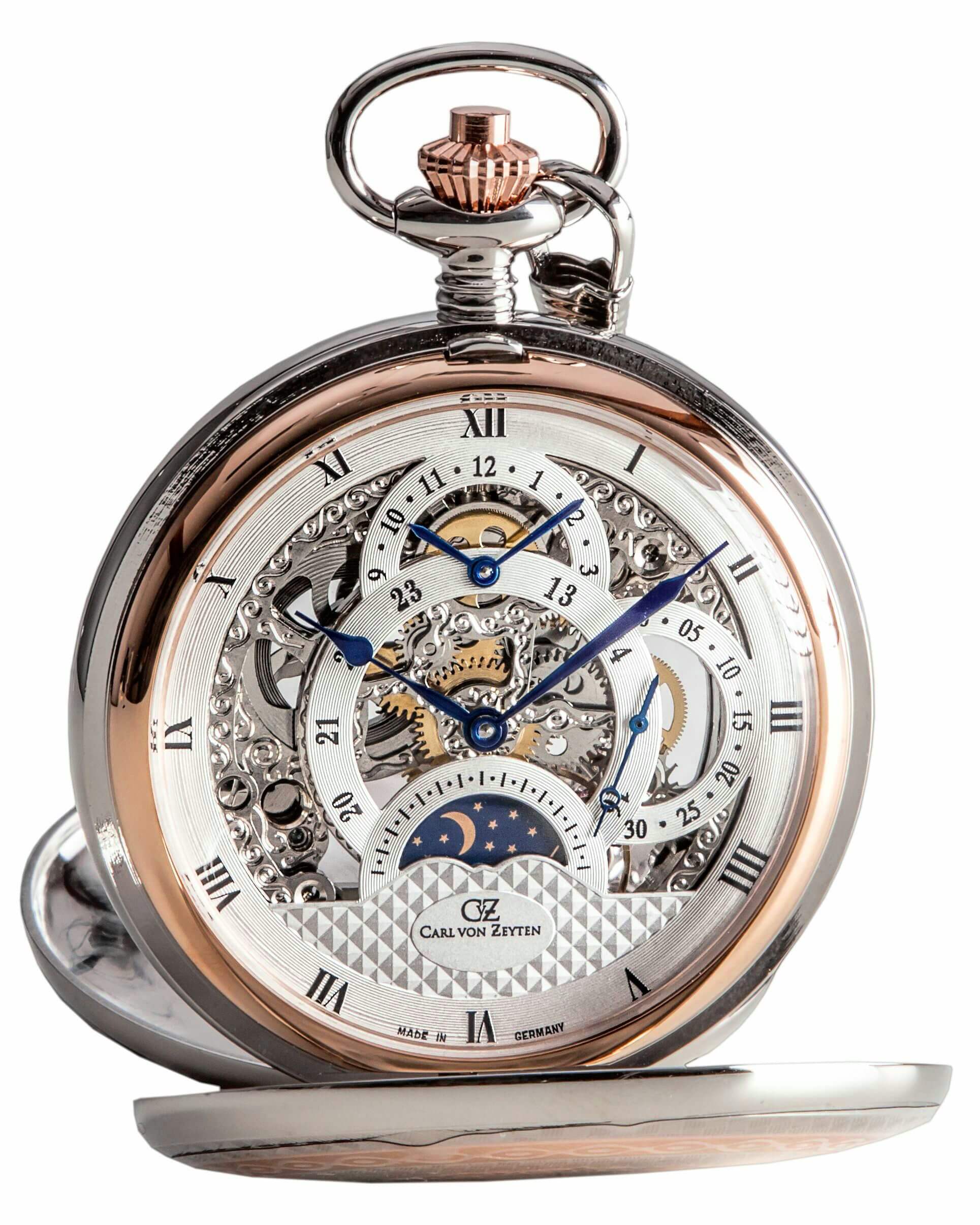 Carl von Zeyten Alb CVZ0040RSL Taschenuhr Bicolor Silber-Roségold • Handaufzug • Skelettiertes Uhrwerk